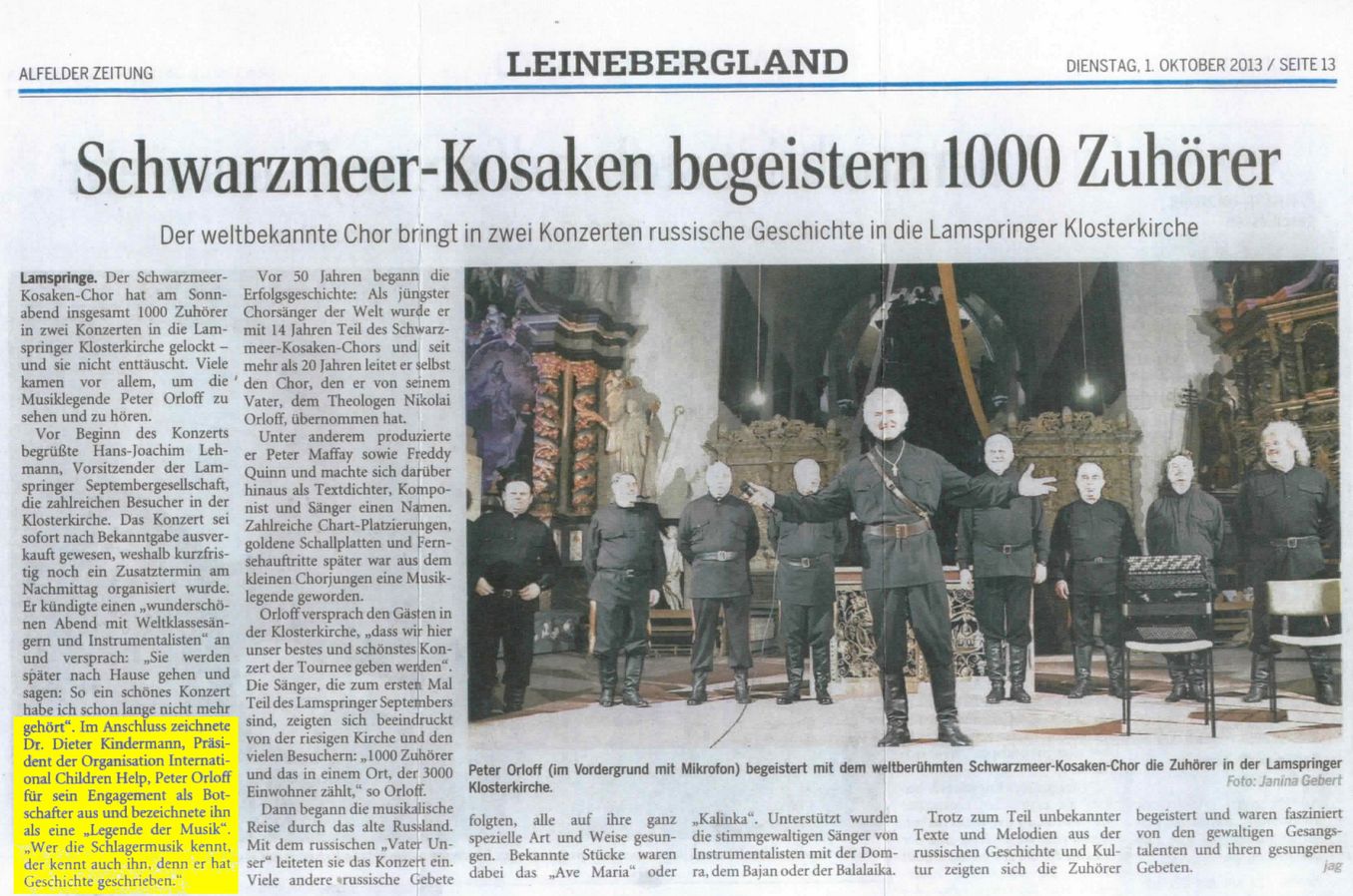 2013-11-05 Peter Orloff begeistert mit dem weltberühmten Schwarzmeer-Kosaken-Chor