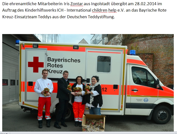 2014-03-03 Iris Zontar übergibt Teddys an das Bayrische Rote Kreuz Einsatzteam