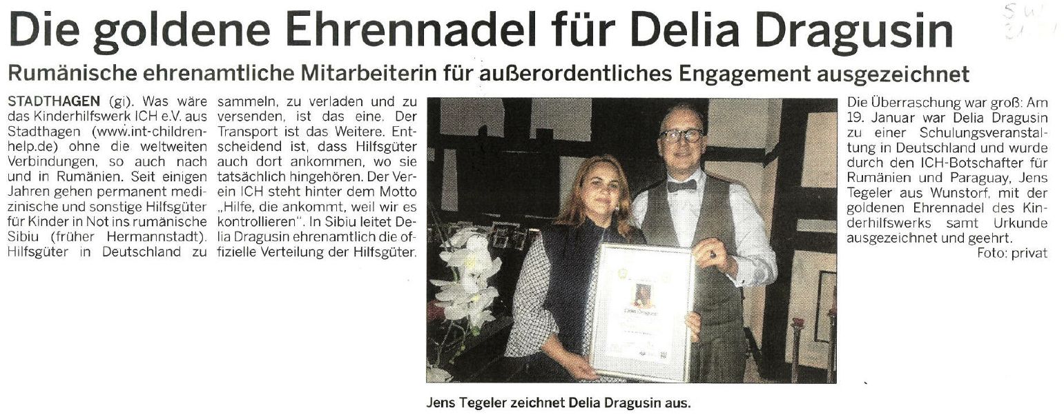 Goldene Ehrennadel für Denia Dragusin