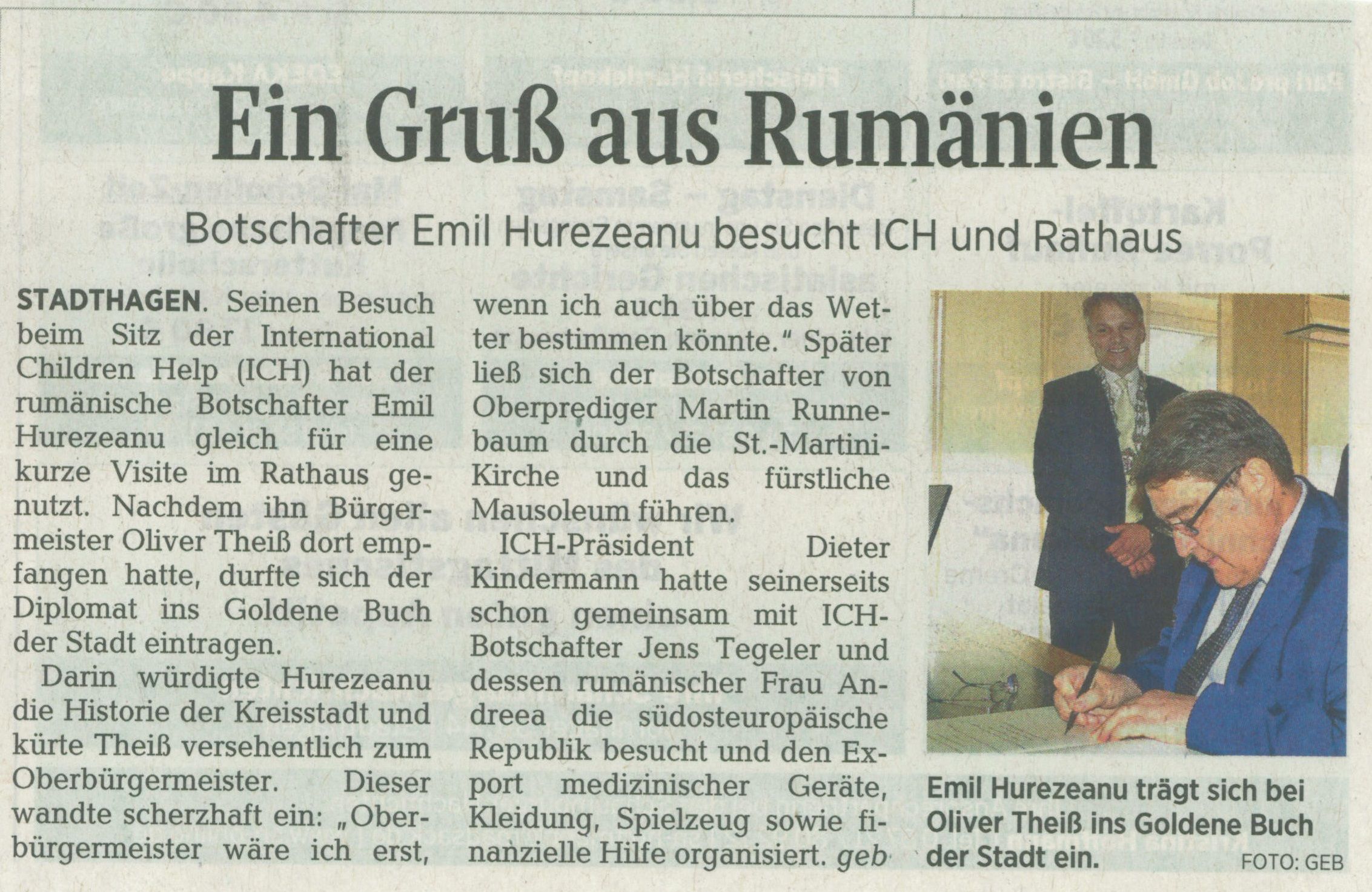 Ein Gruß aus Rumänien Botschafter Emil Hurezeanu Rumänien ICH e.V